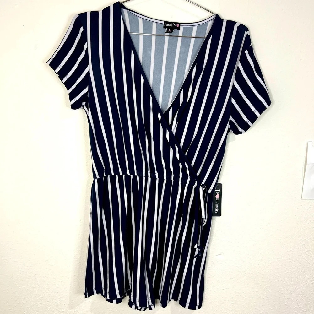 🆕 Justify Navy Blue & White Stripe Romper